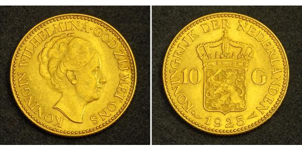 10 Гульден Королівство Нідерланди (1815 - ) Золото Вільгельміна (королева Нідерландів)(1880 - 1962)