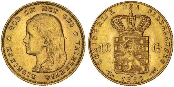 10 Гульден Королівство Нідерланди (1815 - ) Золото Вільгельміна (королева Нідерландів)(1880 - 1962)