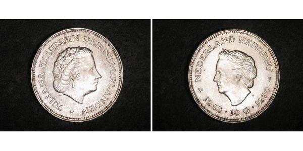 10 Гульден Королівство Нідерланди (1815 - ) Срібло Юлиана ,королева Нидерландов (1909 – 2004)