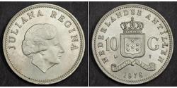 10 Гульден Нідерландські Антильські острови (1954 – 2010) Срібло Юлиана ,королева Нидерландов (1909 – 2004)