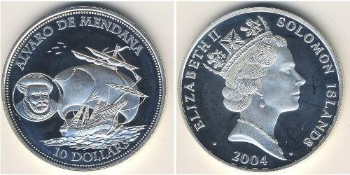 10 Доллар Соломоновы Острова Серебро Елизавета II (1926-2022)