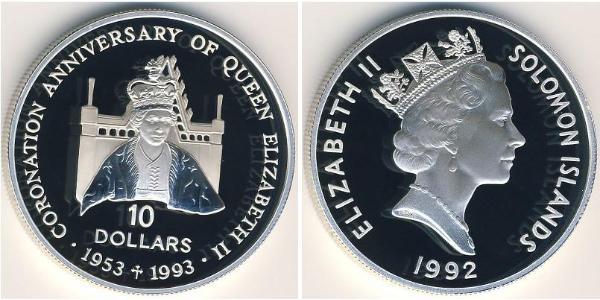 10 Доллар Соломоновы Острова Серебро Елизавета II (1926-2022)