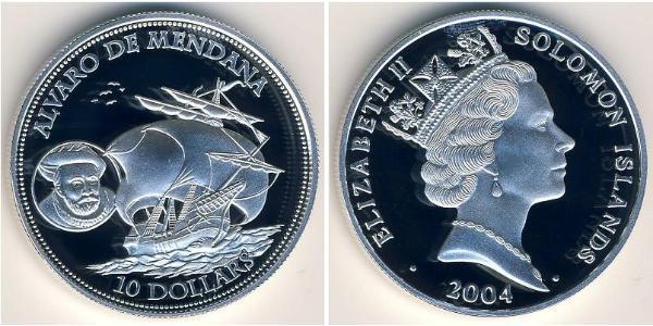10 Доллар Соломоновы Острова Серебро Елизавета II (1926-2022)