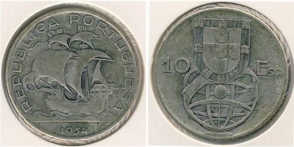 10 Ескудо Друга Португальська Республіка (1933 - 1974) Срібло 