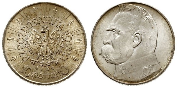 10 Злотий Польська республіка (1918 - 1939) Срібло Юзеф Пілсудський