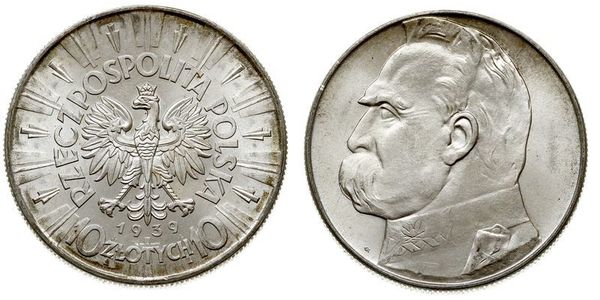 10 Злотый Польская Республика (1918 - 1939) Серебро Пилсудский, Юзеф