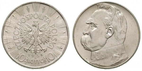 10 Злотый Польская Республика (1918 - 1939) Серебро Пилсудский, Юзеф