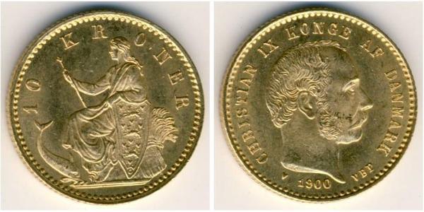 10 Крона Дания Золото Кристиан IX король Дании (1818-1906)