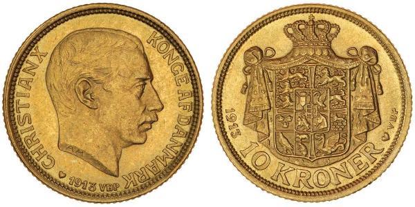 10 Крона Дания Золото Кристиан X (король Дании) (1870 - 1947)