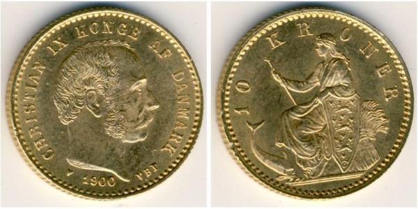 10 Крона Данія Золото Крістіан IX король Данії (1818-1906)