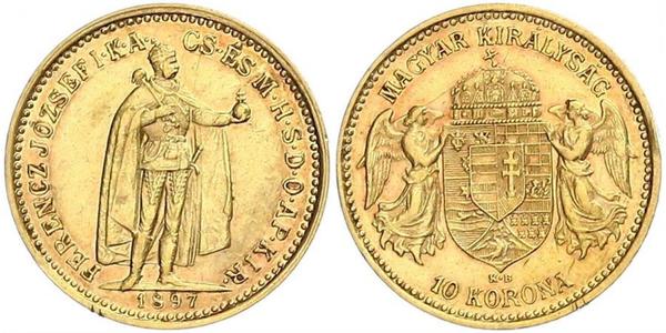 10 Крона Королевство Венгрия (1000-1918) Золото Франц Иосиф I (1830 - 1916)
