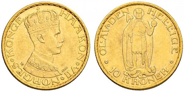 10 Крона Норвегия Золото Хокон VII (1872 - 1957)