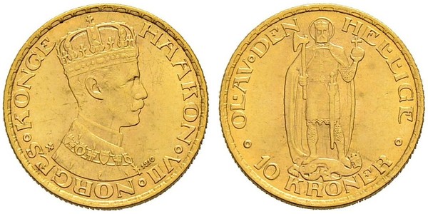 10 Крона Норвегия Золото Хокон VII (1872 - 1957)