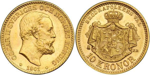 10 Крона Швеция Золото Оскар II (1829-1907)