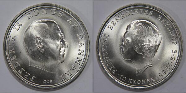 10 Крона Дания Серебро Фредерик IX (1899 - 1972)