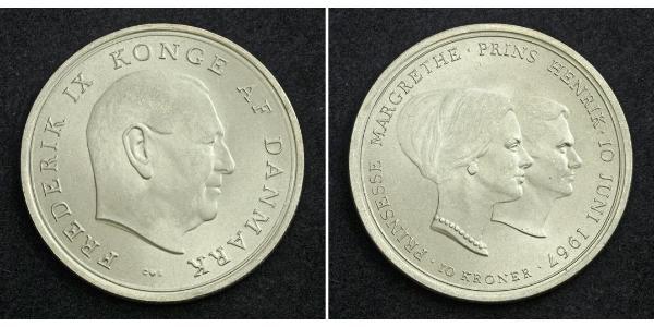 10 Крона Данія Срібло Маргрете II (1940-) / Frederick IX of Denmark (1899 - 1972)