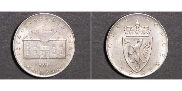 10 Крона Норвегія (1905 - ) Срібло Хокон VII (1872 - 1957)