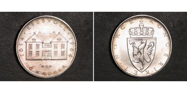 10 Крона Норвегія (1905 - ) Срібло Хокон VII (1872 - 1957)