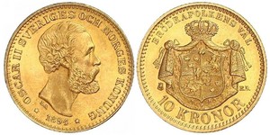 10 Крона / 10 Kronor  Швеция Золото Оскар II (1829-1907)