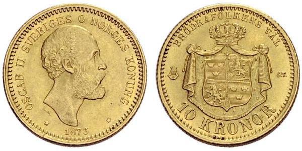 10 Крона / 10 Kronor  Швеция Золото Оскар II (1829-1907)