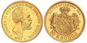 10 Крона / 10 Kronor  Швеція Золото Оскар II (1829-1907)