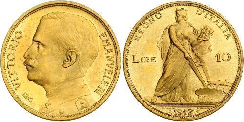10 Лира Kingdom of Italy (1861-1946) Золото Виктор Эммануил III (1869 - 1947)