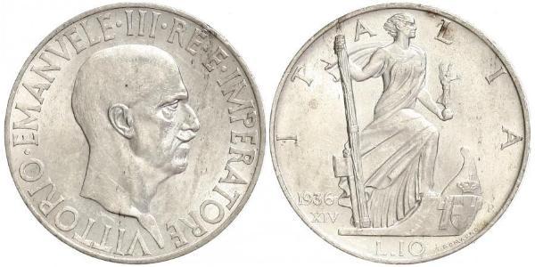 10 Лира Kingdom of Italy (1861-1946) Серебро Виктор Эммануил III (1869 - 1947)