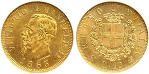 10 Ліра Kingdom of Italy (1861-1946) Золото Victor Emmanuel II of Italy (1820 - 1878)
