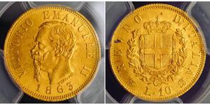 10 Ліра Kingdom of Italy (1861-1946) Золото Victor Emmanuel II of Italy (1820 - 1878)