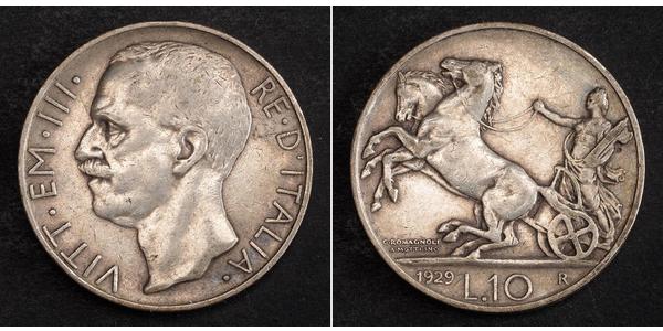 10 Ліра Kingdom of Italy (1861-1946) Срібло Віктор Емануїл III (1869 - 1947)