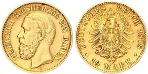 10 Марка Велике герцогство Баден (1806-1918) Золото Frederick I, Grand Duke of Baden (1826 - 1907)