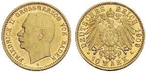 10 Марка Велике герцогство Баден (1806-1918) Золото Frederick II, Grand Duke of Baden (1857 - 1928)