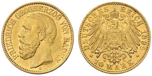 10 Марка Велике герцогство Баден (1806-1918) Золото Frederick I, Grand Duke of Baden (1826 - 1907)