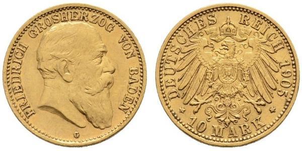 10 Марка Велике герцогство Баден (1806-1918) Золото Frederick I, Grand Duke of Baden (1826 - 1907)