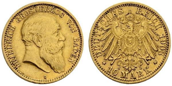 10 Марка Велике герцогство Баден (1806-1918) Золото Frederick I, Grand Duke of Baden (1826 - 1907)