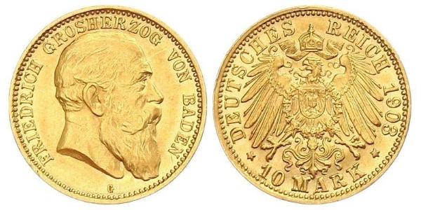 10 Марка Велике герцогство Баден (1806-1918) Золото Frederick I, Grand Duke of Baden (1826 - 1907)