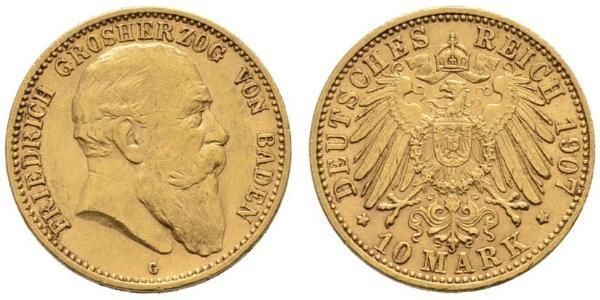 10 Марка Велике герцогство Баден (1806-1918) Золото Frederick I, Grand Duke of Baden (1826 - 1907)
