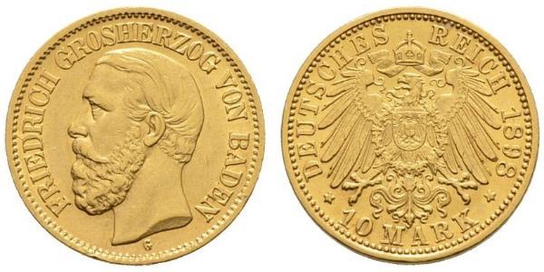 10 Марка Велике герцогство Баден (1806-1918) Золото Frederick I, Grand Duke of Baden (1826 - 1907)
