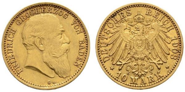 10 Марка Велике герцогство Баден (1806-1918) Золото Frederick I, Grand Duke of Baden (1826 - 1907)
