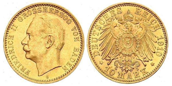 10 Марка Велике герцогство Баден (1806-1918) Золото Frederick II, Grand Duke of Baden (1857 - 1928)