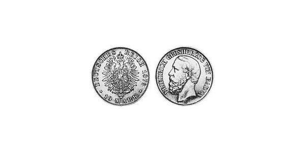 10 Марка Велике герцогство Баден (1806-1918) Золото Frederick I, Grand Duke of Baden (1826 - 1907)