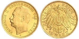10 Марка Великое герцогство Баден (1806-1918) Золото Frederick II, Grand Duke of Baden (1857 - 1928)