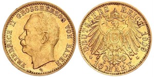 10 Марка Великое герцогство Баден (1806-1918) Золото Frederick II, Grand Duke of Baden (1857 - 1928)