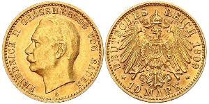 10 Марка Великое герцогство Баден (1806-1918) Золото Frederick II, Grand Duke of Baden (1857 - 1928)