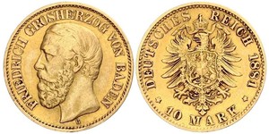 10 Марка Великое герцогство Баден (1806-1918) Золото Фридрих I (великий герцог Баденский) (1826 - 1907)