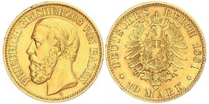 10 Марка Великое герцогство Баден (1806-1918) Золото Фридрих I (великий герцог Баденский) (1826 - 1907)