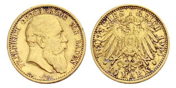 10 Марка Великое герцогство Баден (1806-1918) Золото Фридрих I (великий герцог Баденский) (1826 - 1907)