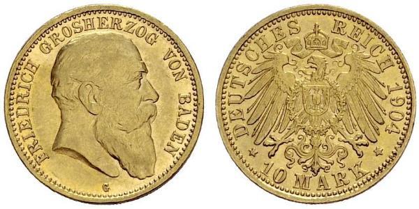10 Марка Великое герцогство Баден (1806-1918) Золото Фридрих I (великий герцог Баденский) (1826 - 1907)