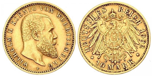 10 Марка Германская империя (1871-1918) Золото Wilhelm II, German Emperor (1859-1941)