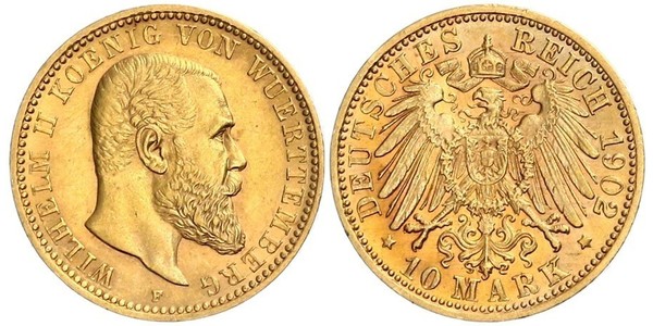 10 Марка Германская империя (1871-1918) Золото Wilhelm II, German Emperor (1859-1941)